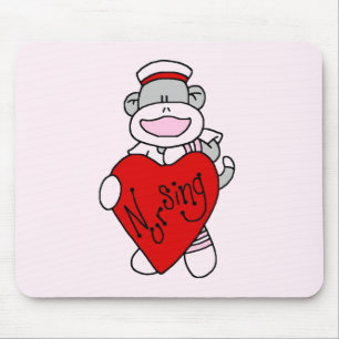 Sock Monkey I Love Nursing T-shirts and Gifts Mouse Mat