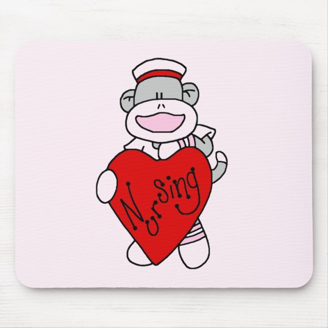 Sock Monkey I Love Nursing T-shirts and Gifts Mouse Mat (Front)