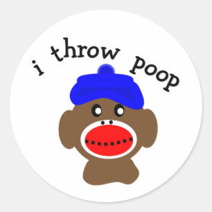 Sock Monkey "I THROW POOP" Classic Round Sticker
