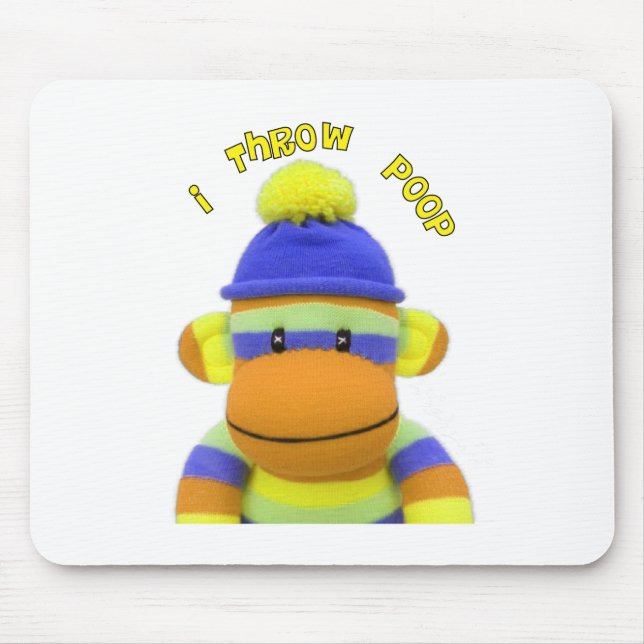 Sock Monkey "I Throw Poop" Design--Adorable Mouse Mat (Front)