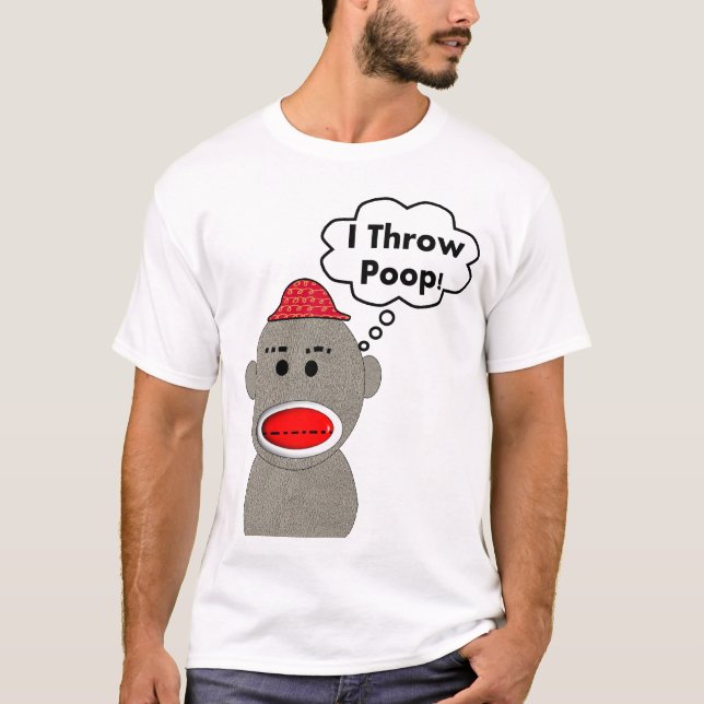 Sock Monkey "I Throw Poop" Design--Adorable T-Shirt (Front)