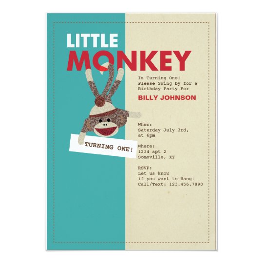 Sock Monkey Invitation-Turning one! Card
