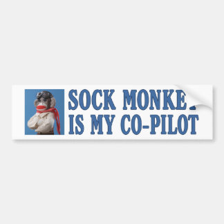 Sock Monkey is my Co-Pilot Bumper Sticker