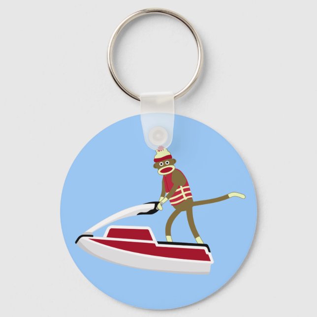 Sock Monkey Jetski Key Ring (Front)