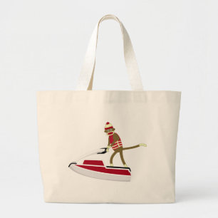 Sock Monkey Jetski Large Tote Bag