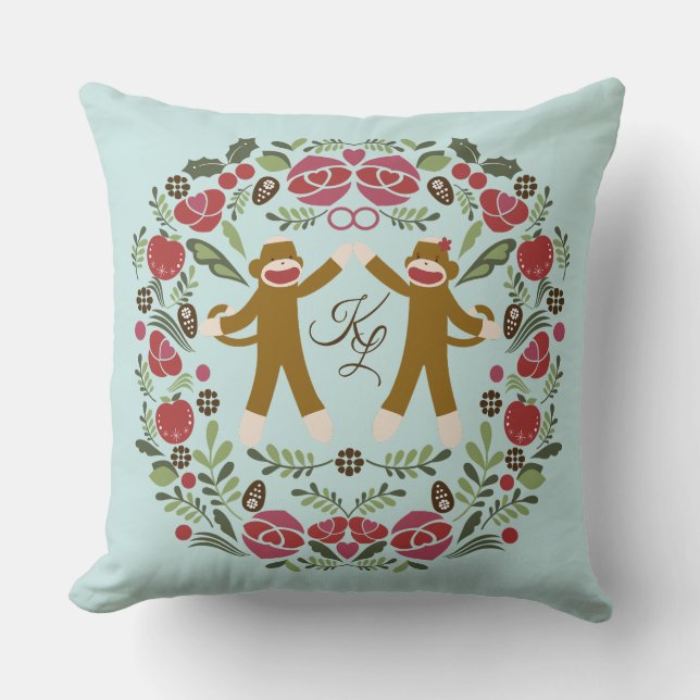 Sock Monkey Joy Throw Pillow (Front)