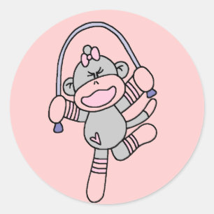 Sock Monkey Jumping Rope Tshirts and Gifts Classic Round Sticker