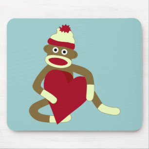 Sock Monkey Love Heart Mouse Mat