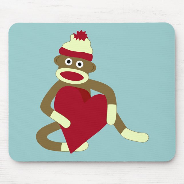 Sock Monkey Love Heart Mouse Mat (Front)