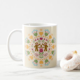 Sock Monkey Lovers in a Folk Garden Coffee Mug