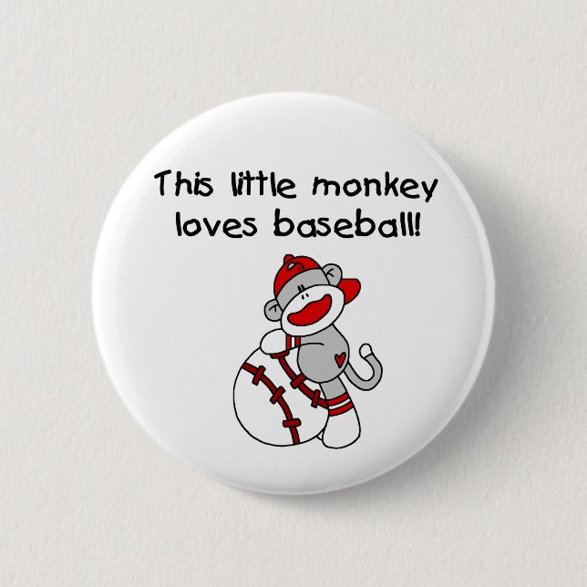 Sock Monkey Loves Baseball 6 Cm Round Badge (Front)