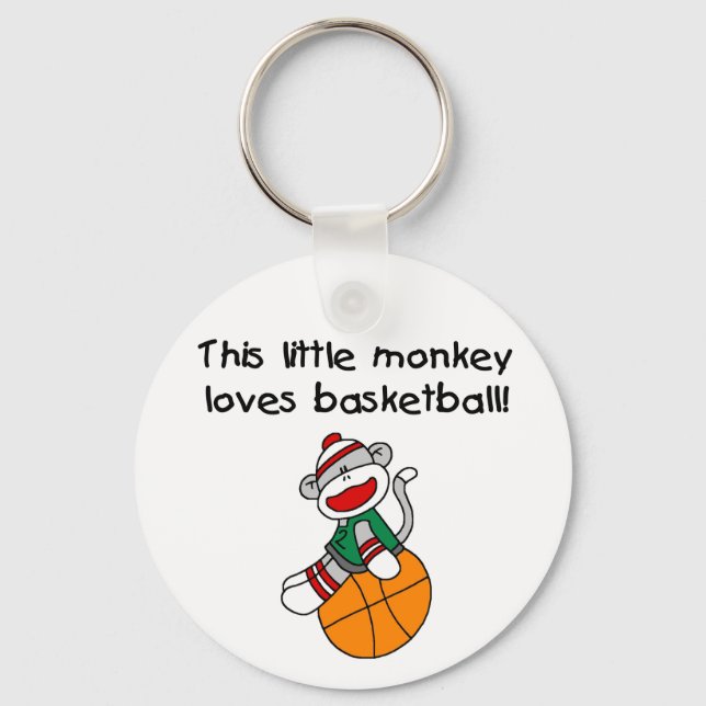 Sock Monkey Loves Basketball Key Ring (Front)