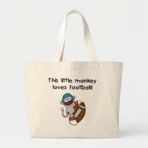 Sock Monkey Loves Football Tshirts and Gifts Large Tote Bag