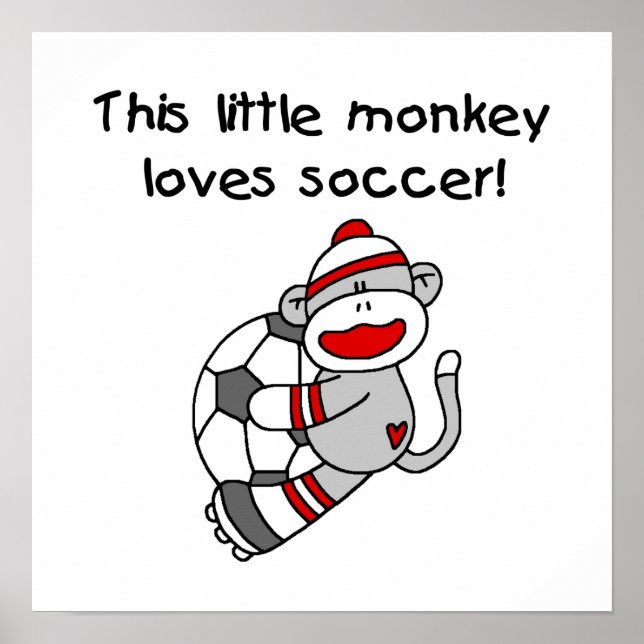 Sock Monkey Loves Soccer T shirts and Gifts Poster (Front)