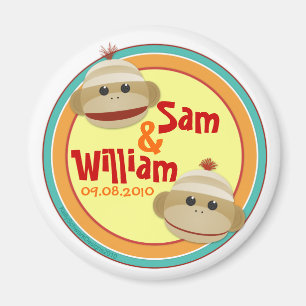 Sock Monkey Madness (Twin) Personalised Magnet