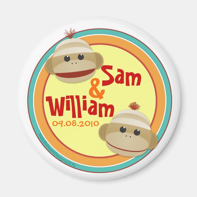 Sock Monkey Madness (Twin) Personalised Magnet (Front)