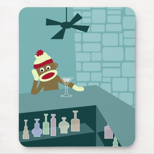 Sock Monkey Martini Bar Mouse Mat (Front)