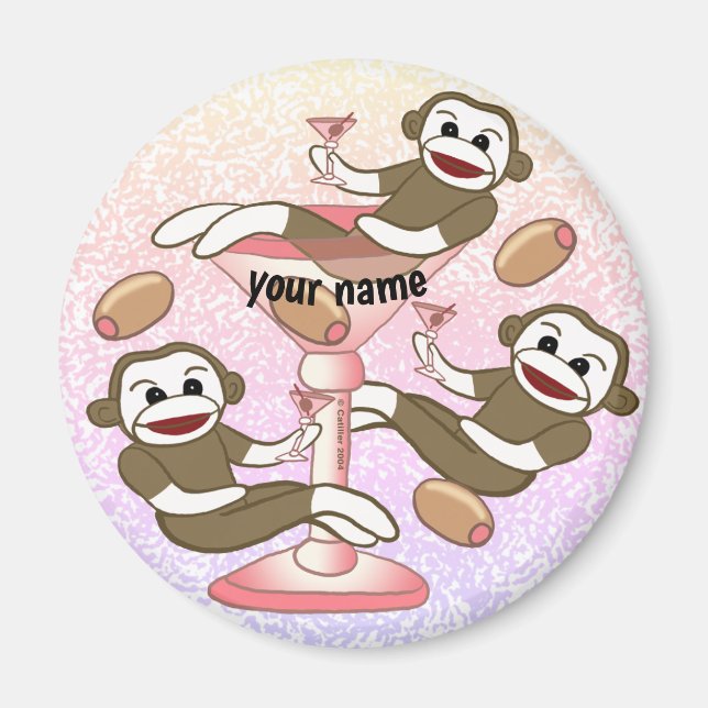 Sock Monkey Martini  Magnet (Front)