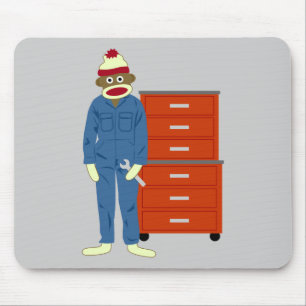 Sock Monkey Mechanic Mouse Mat