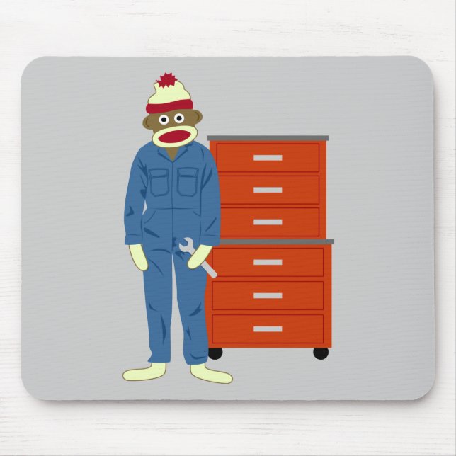 Sock Monkey Mechanic Mouse Mat (Front)