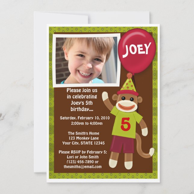 Sock Monkey Monkey Business Birthday Invitation (Front)