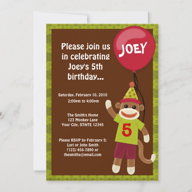 Sock Monkey Monkey Business Birthday Invitation (Front)