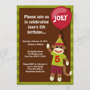Sock Monkey Monkey Business Birthday Invitation