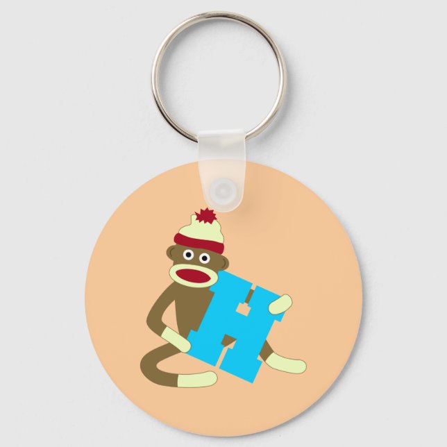 Sock Monkey Monogram Boy H Key Ring (Front)