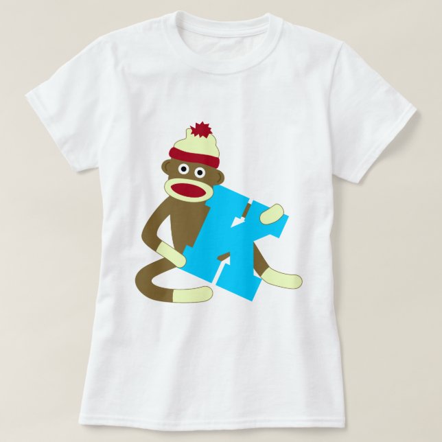 Sock Monkey Monogram Boy K T-Shirt (Design Front)