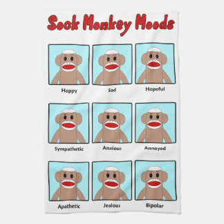 Sock Monkey Moods Tea Towel