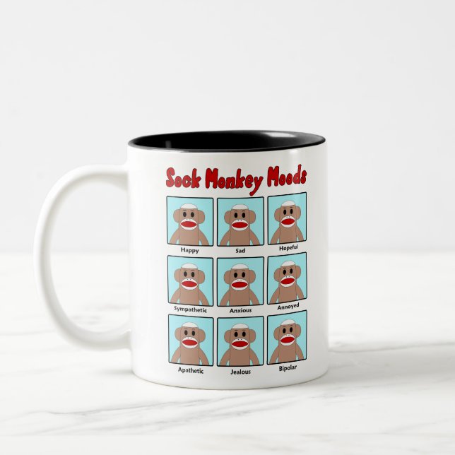 Sock Monkey Moods Two-Tone Coffee Mug (Left)