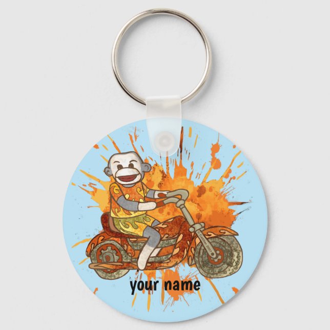 Sock Monkey Motorcycle Biker  Key Ring (Front)