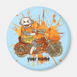 Sock Monkey Motorcycle Biker  Magnet