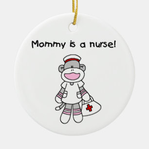 Sock Monkey Mummy Nurse T-shirts and Gifts Ceramic Tree Decoration