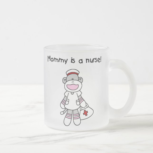 Sock Monkey Mummy Nurse T-shirts and Gifts Frosted Glass Coffee Mug (Right)