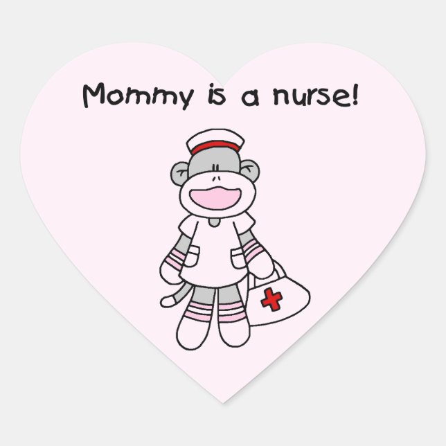 Sock Monkey Mummy Nurse T-shirts and Gifts Heart Sticker (Front)