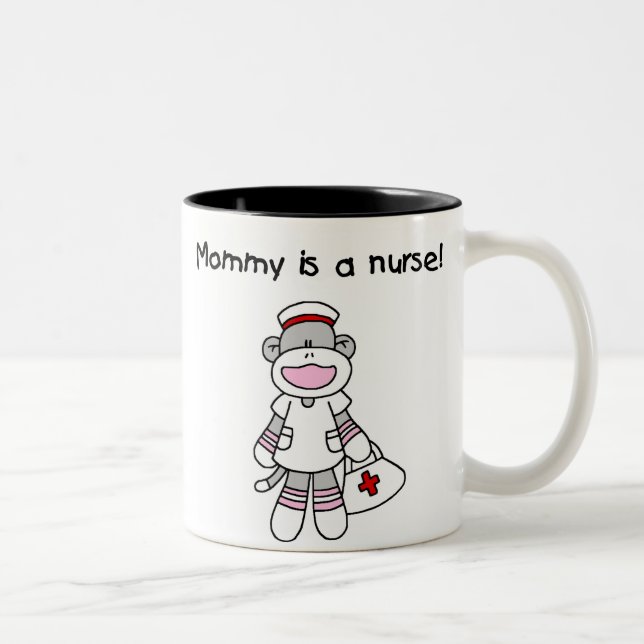 Sock Monkey Mummy Nurse T-shirts and Gifts Two-Tone Coffee Mug (Right)
