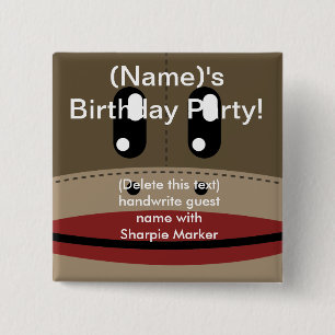 SOCK MONKEY Name Pin Favours for Party Birthday