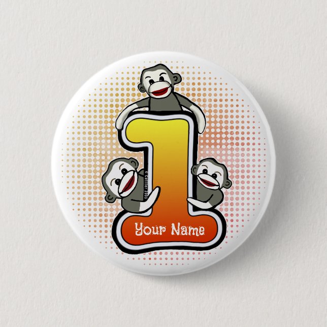 Sock Monkey  Number 1  6 Cm Round Badge (Front)