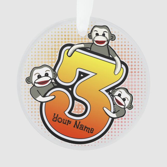 Sock Monkey  Number 3 Ornament (Front)