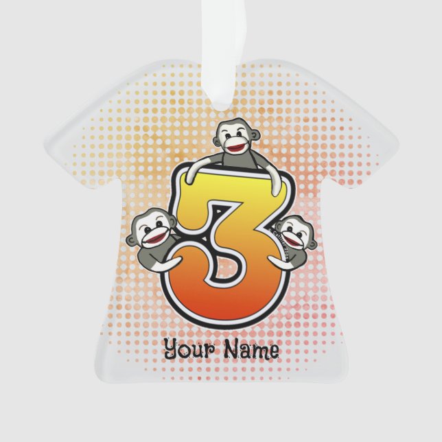 Sock Monkey  Number 3 Ornament (Front)