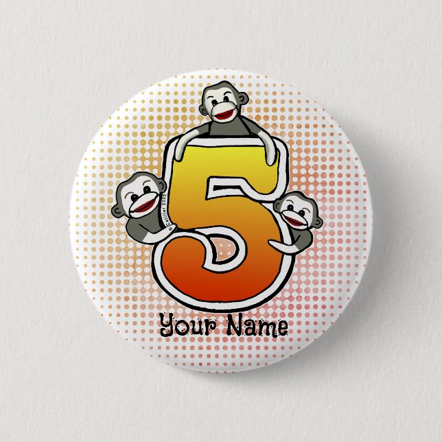 Sock Monkey  Number 5  6 Cm Round Badge (Front)