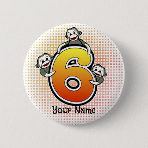 Sock Monkey  Number 6  Cm Round Badge