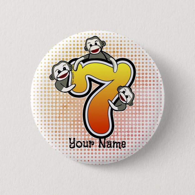 Sock Monkey  Number 7  6 Cm Round Badge (Front)