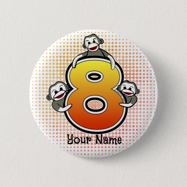 Sock Monkey  Number 8  6 Cm Round Badge (Front)