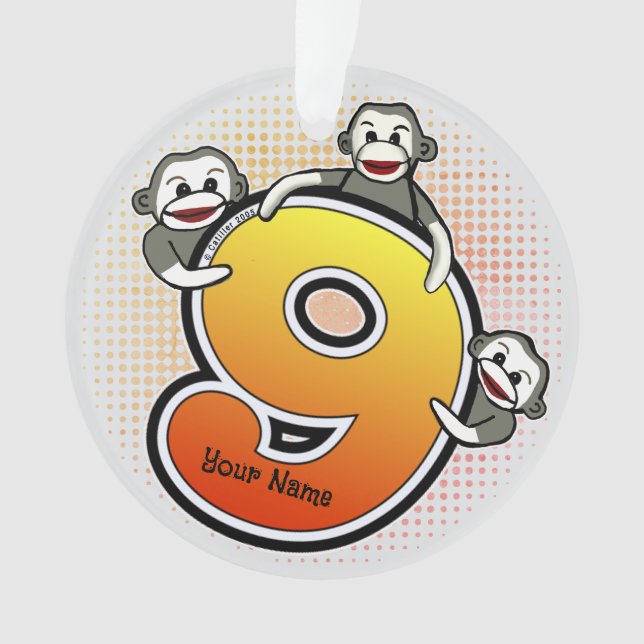 Sock Monkey  Number 9 Ornament (Front)