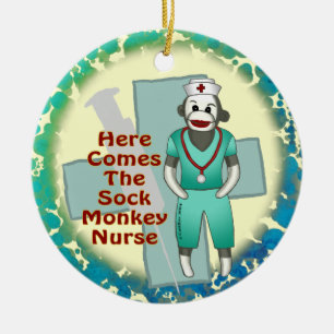 Sock Monkey Nurse custom name ornament