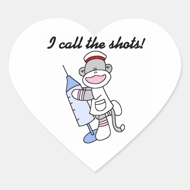 Sock Monkey Nurse I Call the Shots Gifts Heart Sticker (Front)