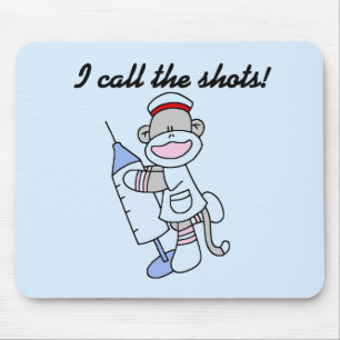 Sock Monkey Nurse I Call the Shots Gifts Mouse Mat