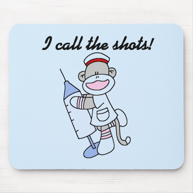 Sock Monkey Nurse I Call the Shots Gifts Mouse Mat (Front)